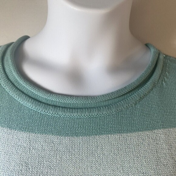 Pendleton Womens Sweater LARGE Short Sleeve Blue Green Striped Pockets READ - Picture 6 of 13
